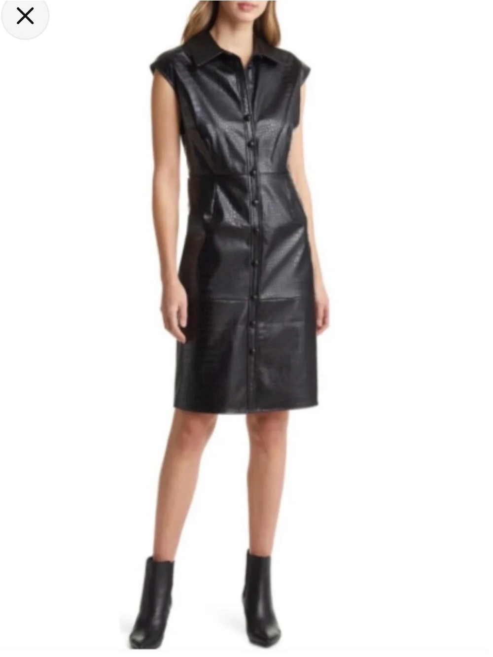 Halogen Black Leather Snakeskin Midi Dress